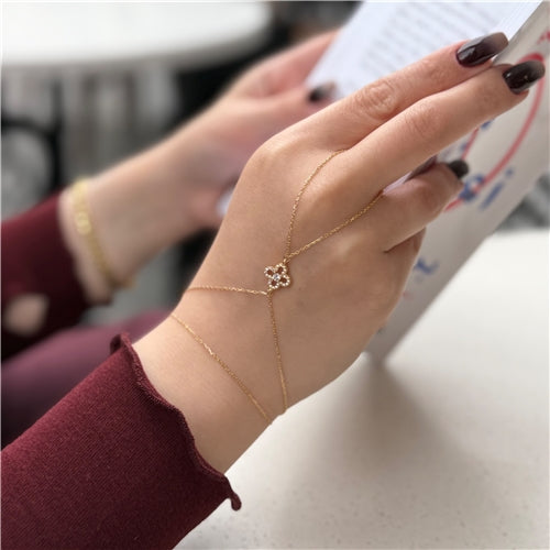 Gold Fleur Charm Hand Cuff