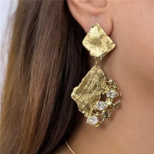 Golden Earrings with Crystals