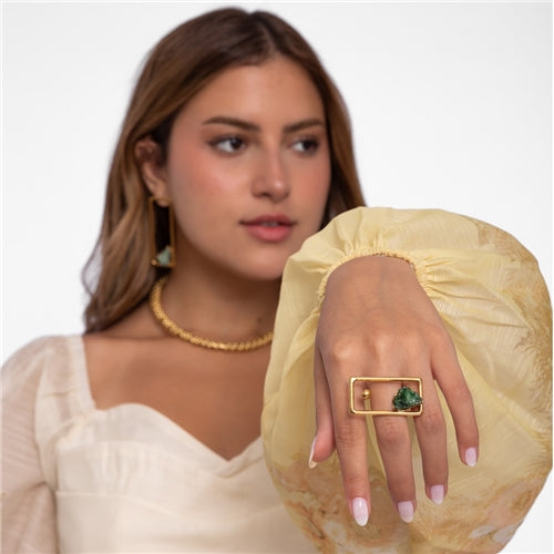 Modern Green stone Ring