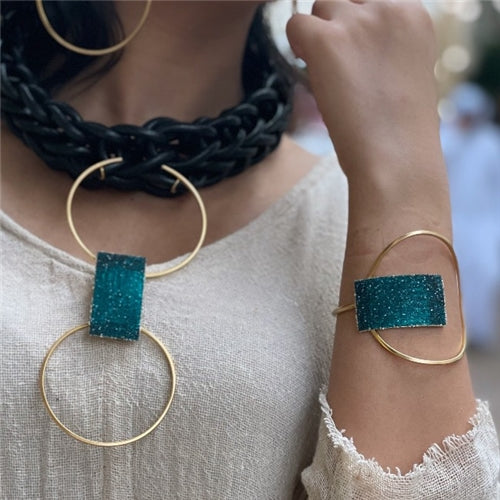 Cuff with glazed stone - سوار